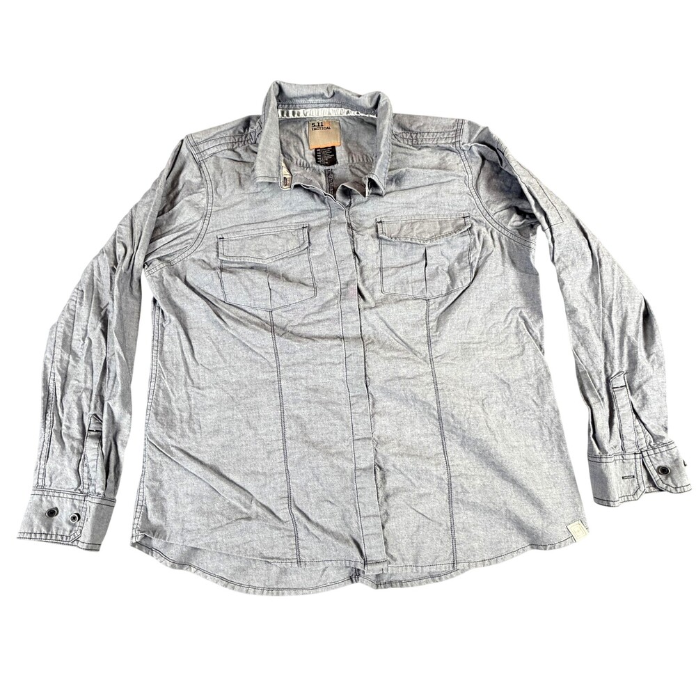 5.11 Tactical Shirt Womens XL Gray Chambray Button Front Long Sleeve Casual